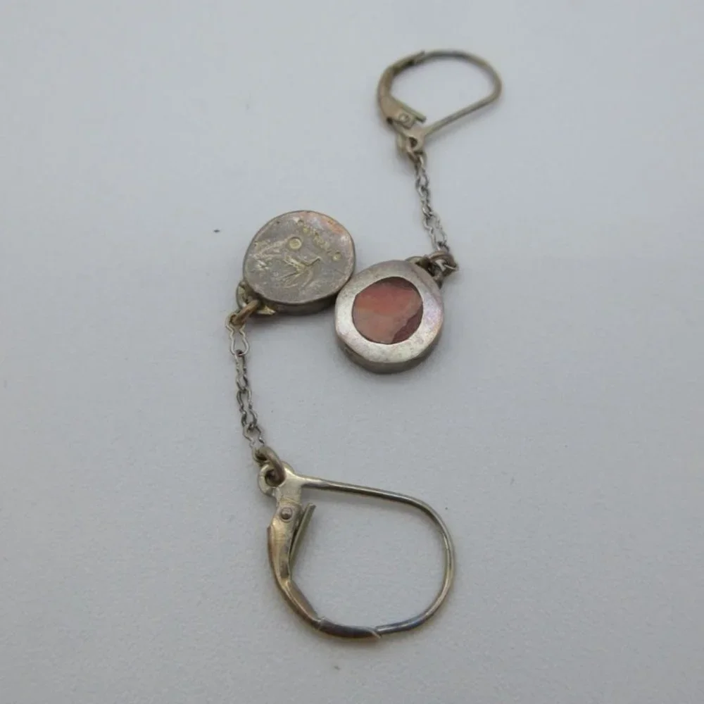 Silver Necklace and Earring Set with Coral Pink Inlay